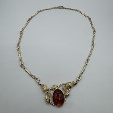 Stunning Vermeil And Amber Solid Silver Necklace
