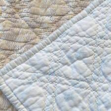 Boutis Quilt Fragment blue pique antique French white faded floral blue design 