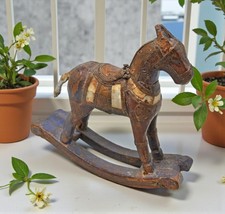 Figurine De Cheval À Bascule En Bois Vintage Originale En Bois Sculpté À La Main