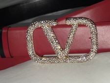 Valentino Reversible Red & Black Leather Belt Studded Buckle 90cm