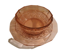 ANTIQUE LUXVAL VAL SAINT LAMBERT BOWL STAND ROSETTE BELGIUM PINK GLASS ART DECO