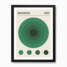 Bauhaus Green Circles, vintage, ret Framed Wall Art Poster Canvas Print Picture