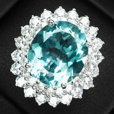 Bague velours bleu mer aigue-marine 6,05 ct en argent sterling 925 or blanc...