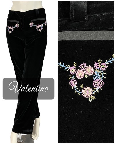 Pantalon velours brodé fleurs - velours,