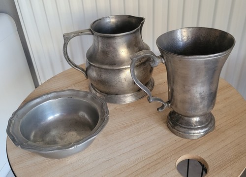 Lot anciens objets étain - lot,