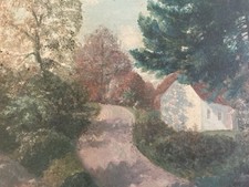 Belle Peinture Paysage Marine Huile Toile  1920 Maison Forêt Arbre À Identifier