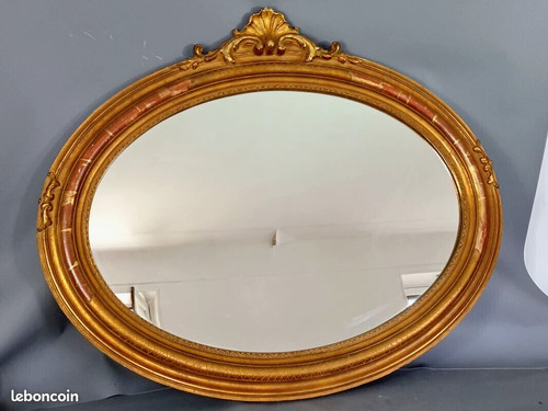 Grand miroir ovale - bois, stuc