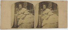 Stereo circa 1860. Woman with fan. mirror.