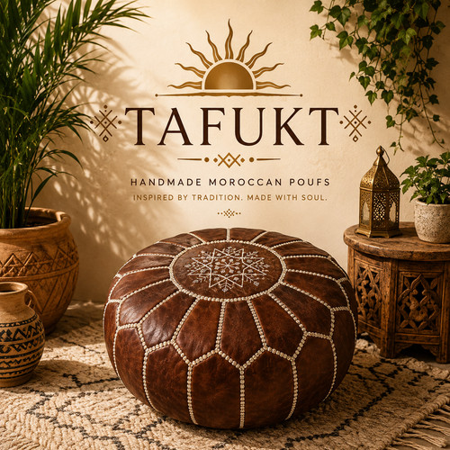 Genuine leather round pouf - genuine,