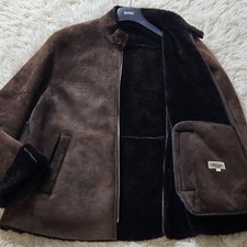 Paul Smith Men's Brown Mouton Leather Biker Jacket, Size M Front zip U7060