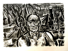 FRANS MASEREEL Marin Lithographie 50x63, Velin, 1963, Certificat, SUPER