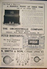 Original Old Antique Print Advert Pianola Piano Orchestrelle Robinson'S Bayliss