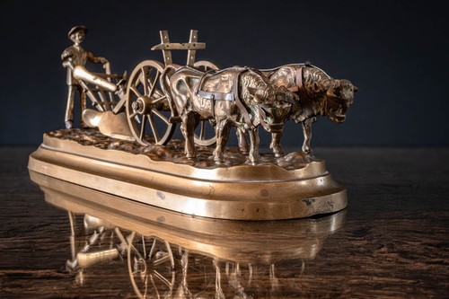 Bronze ancien attelage - , boeufs