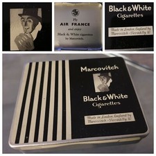1960 MARCOVITCH BLACK & WHITE AIR FRANCE CIGARETTE EMPTY METAL BOX 