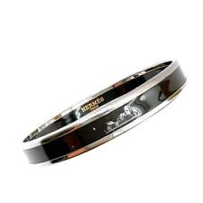 Auth HERMES Cloisonne Bangle Bracelet Black silver Metal/Enamel