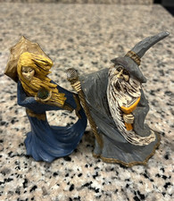 1980s Steve Tunturi Wizard & Sorceress Figurines Crystal Ball, Book & Staff