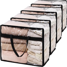 Extra Large 60L Clear Blanket Storage Bags with Zipper & Handles - 4 Pack