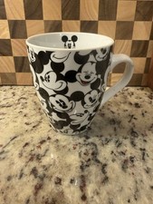 Disney Mickey Mouse Face All Over Pattern Coffee Mug Black And White