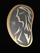 Vtg Signed Cecilia Tono Piedra Negra Mexican Sterling Silver Brooch Pin Pendant