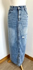skirt size 38 very long blue cotton grunge jeans tight pencil tube sheath 690!