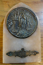 "Notre Dame de Lourdes" marble and brass reliquary plate
