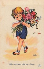 ILLUSTRATED CP CHILD RED WITH BOUQUET FLOWERS - 34203