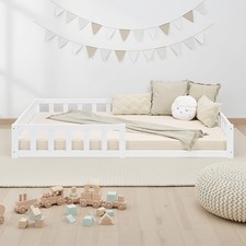 Cadre de Lit Enfant Montessori au Sol 120x200 Barriere Blanc Lattes Homestyle4u
