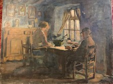 Canvas painting signed The Meal Belgian painter Franco 1872-42