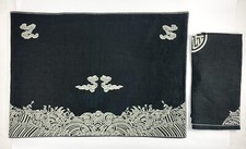 L'OBJET BLACK LINEN PLACEMATS NAPKINS LOT #1 Embroidered Grey Asian Design EX