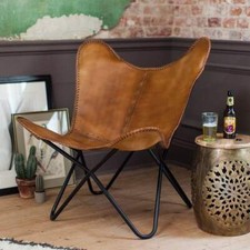 Chaise Longue Papillon En Cuir Vintage Avec Cadre En Fer Pliable Complet Relax