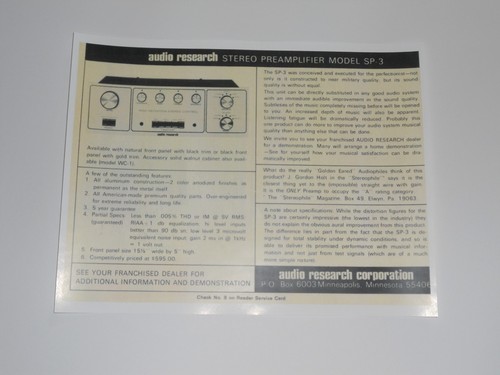 Audio research audiophile - research, sp-3