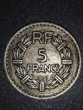 Pièce de Monnaie France 5 francs Lavrillier, nickel 1937 RARE R1 Qualité