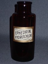 C1900-1910 Apothecary Jar / Bottle Ephedrine Hydrochloride Illinois Glass Co 