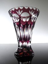 BOHEMIAN SIZE PURPLE AND WHITE DOUBLE COLOR CRYSTAL VASE CIRCA 1960