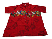 Chemise hawaïenne soie rouge perroquet manches courtes taille L #663 hawaienne