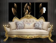 Salon Louis XV rose/doré Canapé, 2 fauteuils, table basse marbre + tapis offert