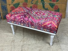 Rustic Handmade Ottoman Bench Vintage Bohemian Style Solid Wood