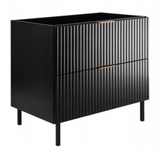 Meuble sous-lavabo sur pied FLOW 80 cm façade rainurée noir avec plateau