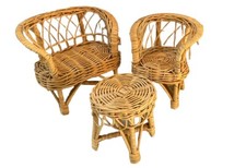 Vintage Rattan Doll Living Room Furniture 