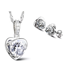 Parure Bijoux - Femme - Coeur - Cristal Autrichien - Blanc - Argent 925/1000