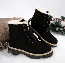 Boots Bottes femme fille fourrure chaude hiver bottine montante confortable noir