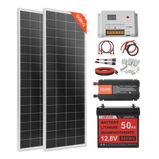 VEVOR Kit solaire complet 200W 12V panneau solaire contrôleur de charge onduleur