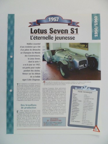 Carte fiche auto lotus seven - fiche,
