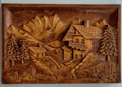 Tableau bois sculpté paysage