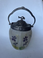 Legras 19th Century Purple Flowers Silver Metal Cookie Jar