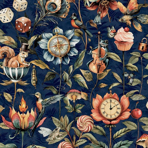 Bleu marine floral papier - bleu,