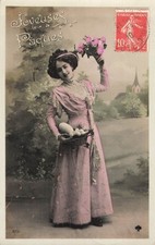 CP FEMME ELEGANTE PANIER OEUFS