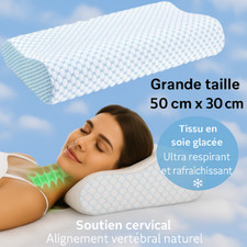 Oreiller Cervical Ergonomique Mémoire de Forme Confort Supérieur Mousse 50x30 cm