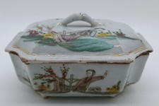 ANTIQUE CHINA PORCELAIN SOAP DISH CALLIGRAPHY WOMAN LYING 4 FEET