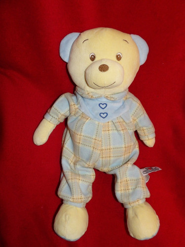 Doudou peluche ours beige bleu - ours,